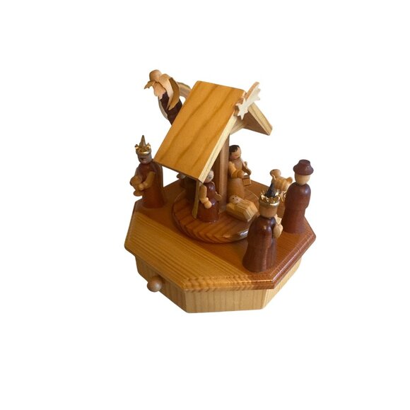 Handcrafted Wooden Nativity Scene Music Box  Palm Trees & Figures Silent Night - Picture 2 of 7